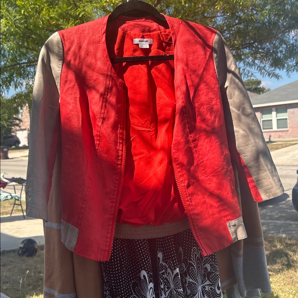 Helmut Lang Red and Tan Leather Jacket